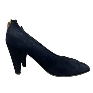 Pollini‎ Women Pump Heel Suede Gold Tassel Pointed Toe Black 36.5 Made in Italy
